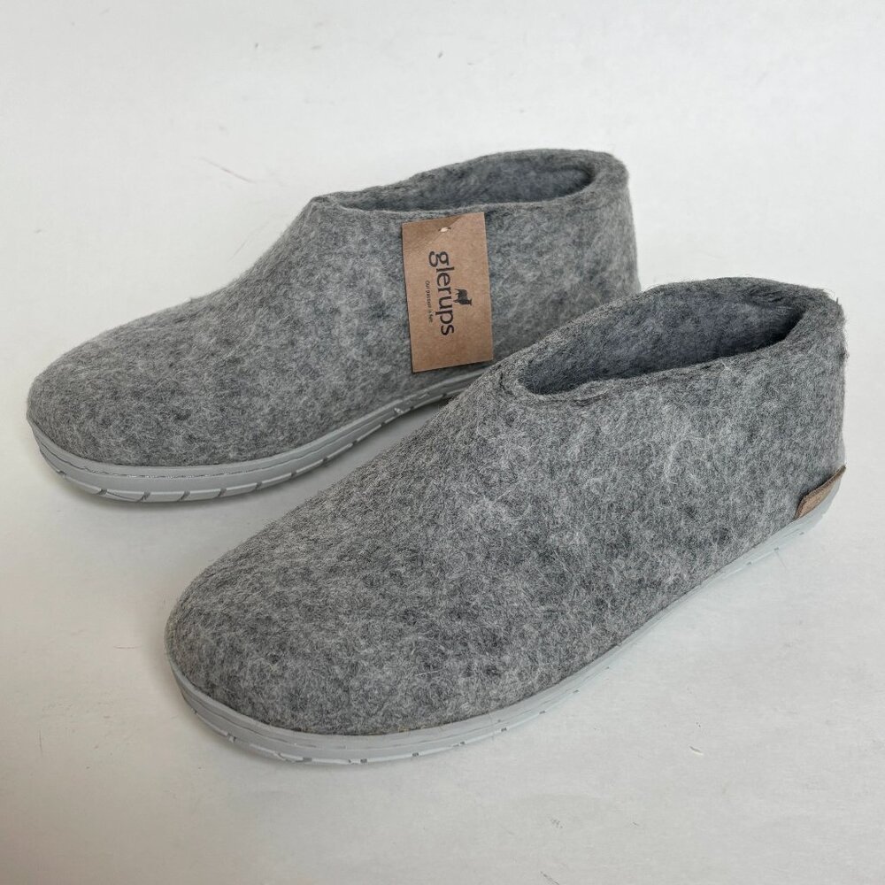 Glerups Wool Slippers Rubber Sole Slip On RARE Light Grey Sole House Shoes 8 NWT